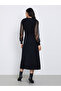 Black Lace Sleeve Knitted Sweater Midi Dress - 5