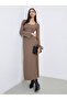 Brown Square Neck Ribbed Maxi Dress