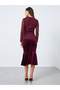 Burgundy Lace Insert Mermaid Hem Midi Dress - 5
