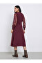 Maroon Lace Sleeve Knitted Sweater Midi Dress - 5