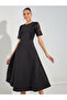 Lace Insert Sleeve Flared Midi Dress