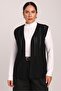 Women's Black Lace Patterned Embroidered Mercerized Knitwear Mother Vest - 6