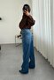 Women's Wide Leg Blue Distressed Jeans - 4