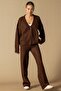 V-Neck Cardigan Pants Knitwear Set Brown 9368-Tk