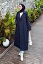 Premium Trench Coat with Shoulder Epaulettes Navy Blue - 2