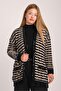 Women's Black Sand Sequin Detailed Patterned Pocketed Knitwear Cardigan