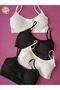 Corded Fabric Women's Bustier with 4 Black and White Color Straps and Removable Pads - 7