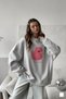 Women's Gray Melange Crew Neck Sweatshirt Dress – Pink Duck Printed 3 Yarn Ş Fleece-Lined Oversize - 2