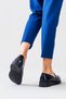 Navy Blue Patent Leather Loafer Genuine Leather Women's Shoes Real Leather Patent Leather Women's Moccasin Navy College Shoes - 7