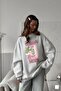 Women's Oversized Sweatshirt Dress Grinch Mode Printed Gray Melange – Crew Neck, 3 Thread Fleece - 3