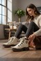 Conpax 5967 Beige Brown Women's Zippered & Lace-Up Boots
