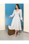 New Season Double Breasted Collar Belted Premium Satin Dress - 6