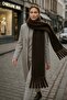 Women's Tassel Detail Scarf Shoulder Shawl 40X200 cm 1295 Brown - 3