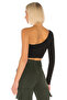 Women's Black Asymmetrical Cut One Shoulder Long Sleeve Bodycon Jersey Crop Top - 4