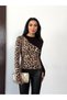 Women's Block Piece Beige Leopard Patterned Body with Finger Detail - 2