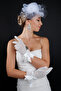 Pearl Beaded Bridal Wedding Cap Accessory and Wedding Gloves Set with Rhinestone Bow - 6