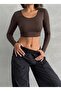 Women's Brown Crop Scuba Fabric Sports Bustier
