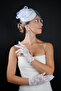 White Polka Dot Detailed Bridal Wedding Cap and Short Style Lace Fingered Wedding Gloves Set - 6