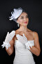 Polka Dot Detailed Bridal Wedding Cap Accessory and Wedding Gloves Set with Rhinestone Bow - 4