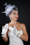 Pearl Tulle Detailed Bridal Cap Accessory and Ribbon Bow Satin Wedding Gloves Set - 6