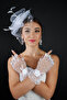 Rose Detailed Heart Tulle Bridal Gloves Nikah Wedding Cap Accessory Set - 5