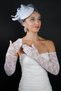 Feather Tulle Mesh Bridal Wedding Cap Accessory and Long Lace Wedding Gloves Set - 2
