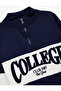 Long Sleeve Half Zipper Mock Neck Embroidered Fleece-Lined Oversized Sweatshirt - 3