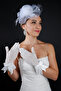 Pearl Beaded Bridal Wedding Cap Accessory and Wedding Gloves Set with Rhinestone Bow - 3