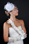 Polka Dot Tulle Detailed Bridal Wedding Cap Accessory and Long Bow Wedding Gloves Set - 2