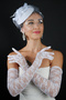 Tulle Polka Dot Detailed Bridal Wedding Cap Accessory and Long Lace Wedding Gloves Set - 5