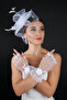 Rose Detailed Heart Tulle Bridal Gloves Nikah Wedding Cap Accessory Set - 2