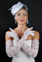 Tulle Polka Dot Detailed Bridal Wedding Cap Accessory and Long Lace Wedding Gloves Set - 3