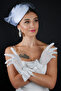 Feather Detailed Bridal Wedding Cap Accessory and Bowknot Stone Wedding Gloves Set - 5