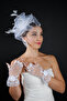 Rose Detailed Heart Tulle Bridal Gloves Nikah Wedding Cap Accessory Set - 6