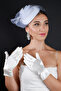 Pearl Detailed Mesh Bridal Wedding Cap Accessory and Short Satin Gloves Set - 4