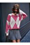 Women's Diamond Patterned Mock Neck Knitwear Sweater, Knitwear Sweater Fmoda6100 - 5