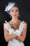 Polka Dot Detailed Bridal Wedding Cap Accessory and Wedding Gloves Set with Rhinestone Bow - 6