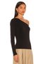 Women's Black Off Shoulder Asymmetrical One Shoulder Neckline Long Sleeve Body-Hugging Jersey Blouse - 2