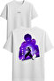 تي شيرت أرجواني بتصميم أنيمي مطبوع أبيض قصة فضفاضة