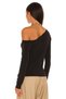 Women's Black Off Shoulder Asymmetrical One Shoulder Neckline Long Sleeve Body-Hugging Jersey Blouse - 3
