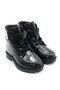Timber Black Glitter Children's Boots Girls Boys Unisex Shoes Patent Leather Look Zippered Lace-Up Kp-3007