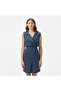 Women's Classic Fit Sleeveless Navy Blue Linen Blend Dress