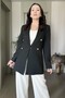 Gold Button Detailed Striped Blazer Jacket - 4