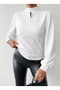 Women's balloon sleeve blouse with teardrop detail at the front in stretchy knitted fabric - 3
