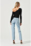 Women's Black Off Shoulder Asymmetrical One Shoulder Neckline Long Sleeve Bodycon Ribbed Camisole Blouse - 3