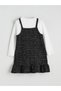 Two Mt Shop Quality Lcw Kids Black Tweed Plain Girls' Dress - 3