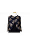 Navy Blue Zuhal Jacketed Plus Size Stylish Patterned Mother Evening Dress Suit - 2