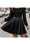 Women's Long Sleeve Square Neck Top Viscose Bottom Leather Mini Dress - 4