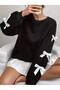 Stylish Women's Winter Sweatshirt with Bow Detail, Black Crew Neck