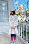 Women's Belted Jacket Collar Long Faux Leather Trench Coat - Ecru - 5